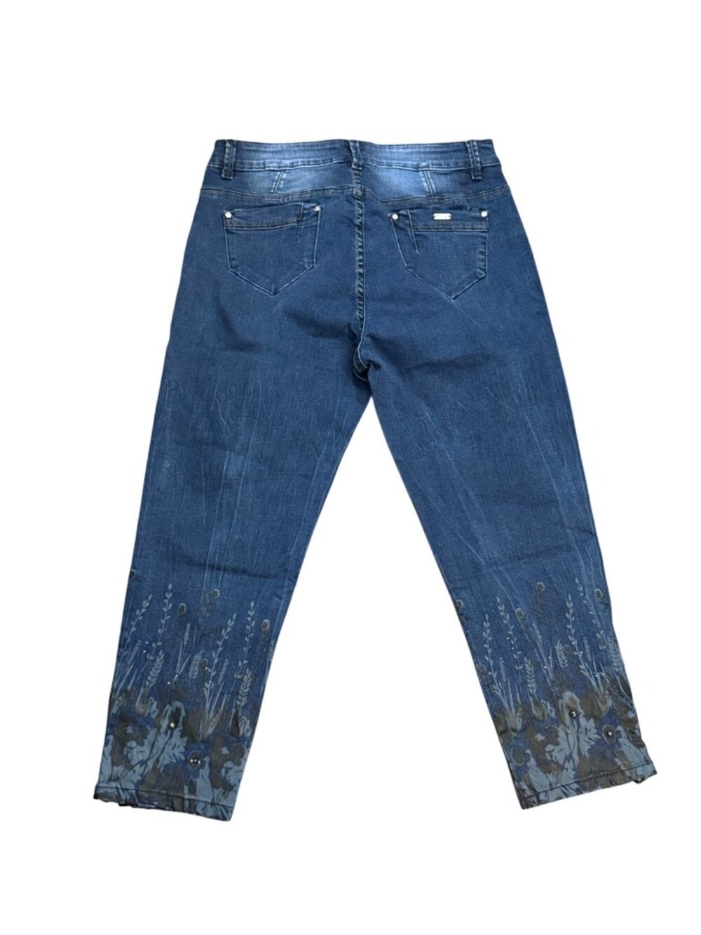 Adami Jacobis Denim Jeans With Floral Embroidered Hem & Rhinestone Accents - Picture 2 of 5
